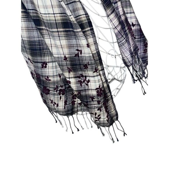 GREAT CONDITION J.Jill Scarf/Wrap/Shawl Blue/Maroon/Beige/White Acrylic & Cotto - Picture 1 of 5